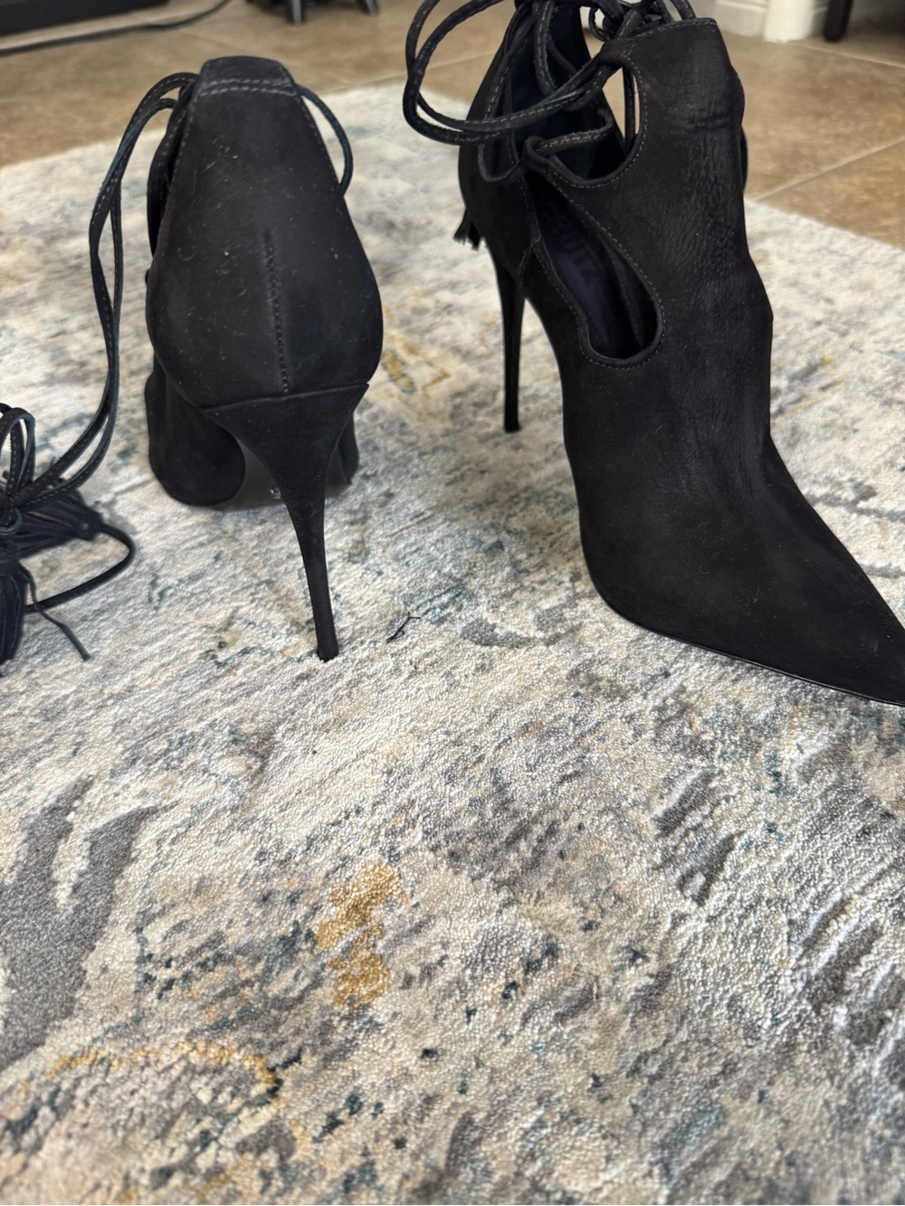 SCHUTZ Black Suede Pointed Lace-Up Stiletto Booties - Picture 5 of 7